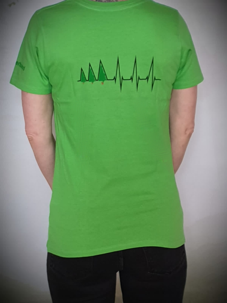 Wer zuerst kommt T-Shirt „Holzklopfen“ grün Damen – Waldverband NÖ